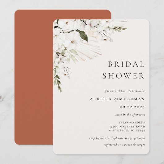 Invitation à la douche nuptiale florale blanche en (Devant / Derrière)