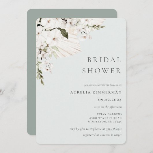 Invitation à la douche nuptiale florale blanche en (Devant / Derrière)