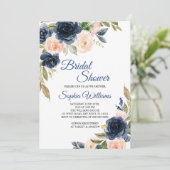 Invitation à la douche nuptiale florale bleu et bl (Debout devant)