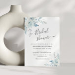 invitation à la douche nuptiale florale bleu pouss<br><div class="desc">Un beau design avec de jolies fleurs bleues poussiéreuses peintes à la main avec du texte noir au centre. Le texte et la couleur verte du dos peuvent être modifiés avec d'autres fonctionnalités de ce modèle.</div>
