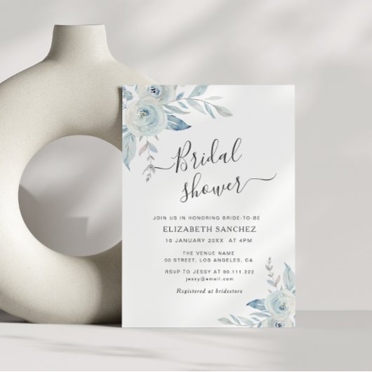 invitation à la douche nuptiale florale bleu pouss