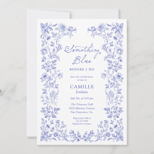 Invitation à la douche nuptiale Florale Bleue (Devant)