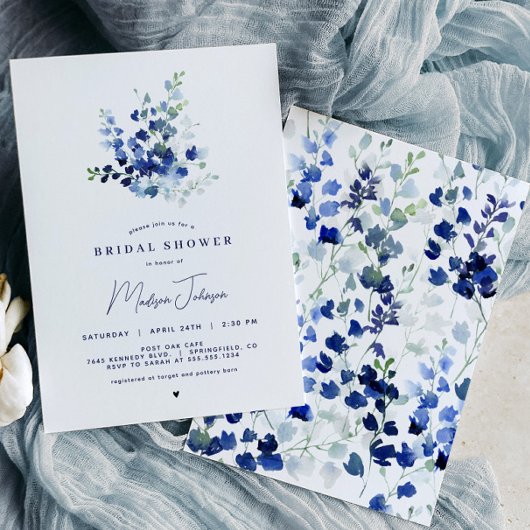 Invitation à la douche nuptiale Florale Bleue