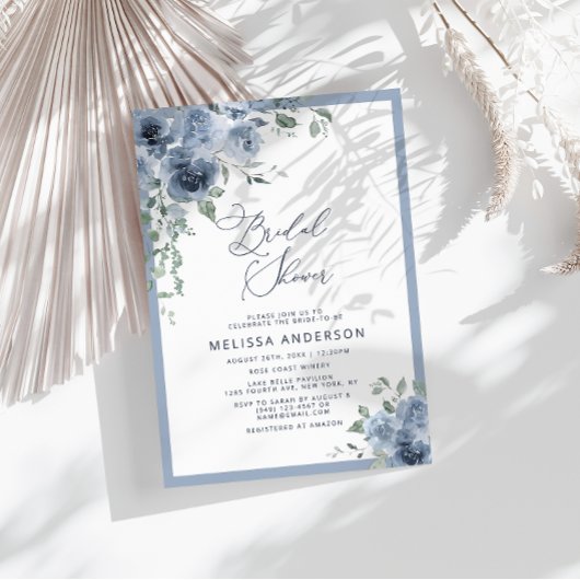 Invitation à la douche nuptiale Florale Bleue