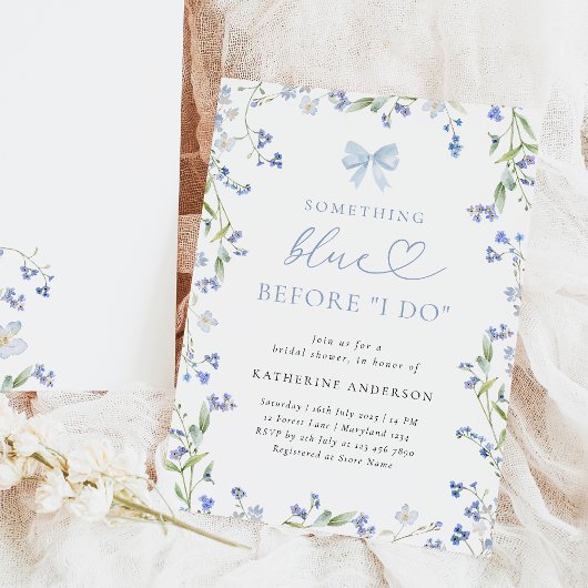 Invitation à la douche nuptiale Florale Bleue
