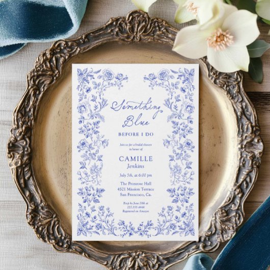 Invitation à la douche nuptiale Florale Bleue