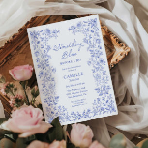Invitation à la douche nuptiale Florale Bleue