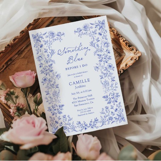 Invitation à la douche nuptiale Florale Bleue