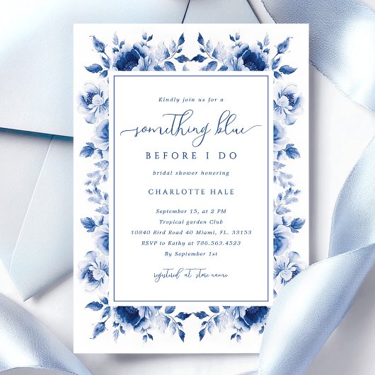 Invitation à la douche nuptiale Florale Bleue