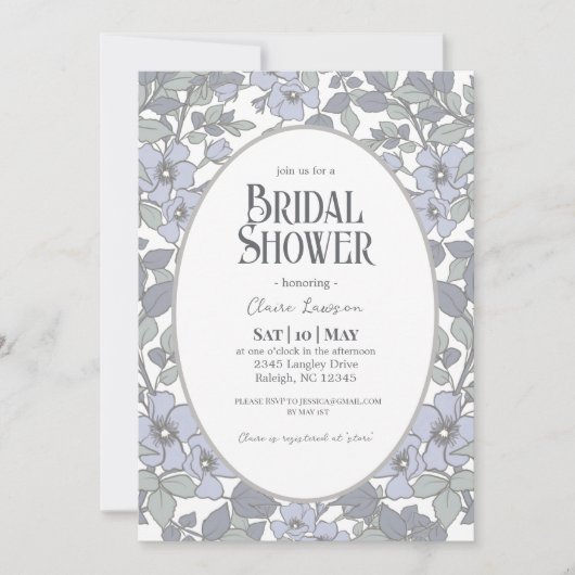 Invitation à la douche nuptiale Florale Bleue (Devant)