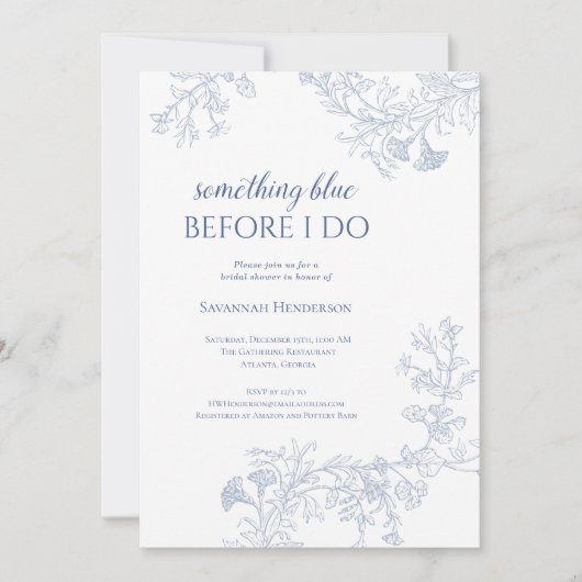 Invitation à la douche nuptiale Florale Bleue (Devant)