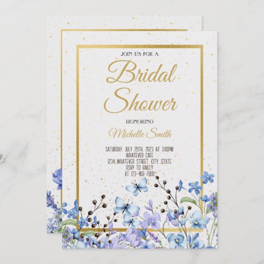 Invitation à la douche nuptiale Florale Bleue (Devant / Derrière)