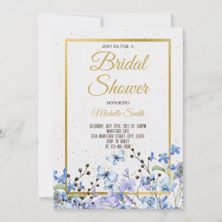 Invitation à la douche nuptiale Florale Bleue