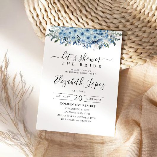 Invitation à la douche nuptiale Florale Boho bleu