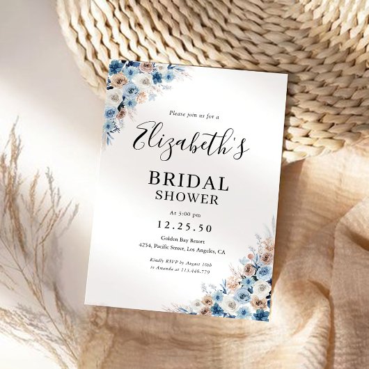 Invitation à la douche nuptiale Florale Boho bleu