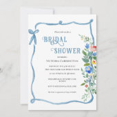 Invitation à la douche nuptiale Florale Bow bleu (Devant)