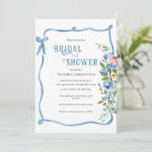 Invitation à la douche nuptiale Florale Bow bleu (Debout devant)