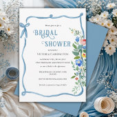 Invitation à la douche nuptiale Florale Bow bleu
