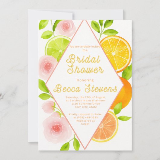 Invitation à la douche nuptiale florale Citrus (Devant)