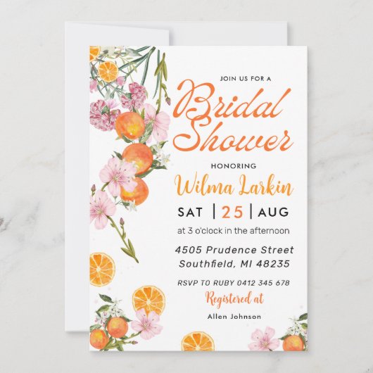 Invitation à la douche nuptiale florale Citrus (Devant)