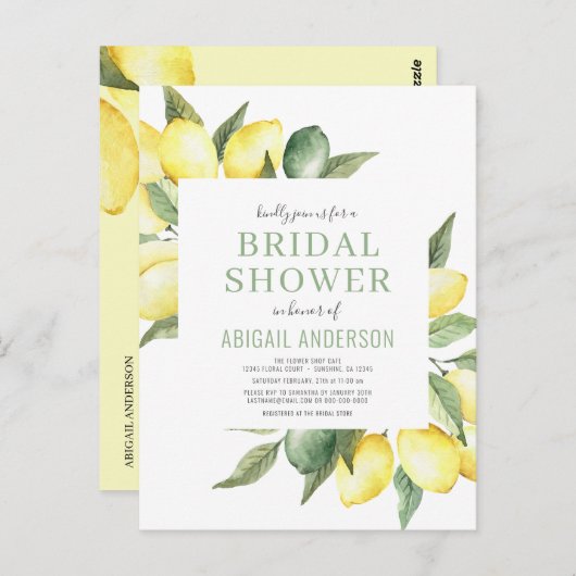 Invitation à la douche nuptiale florale de citron  (Devant / Derrière)