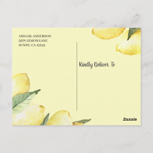 Invitation à la douche nuptiale florale de citron  (Dos)