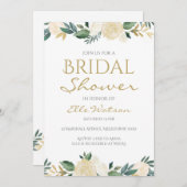 Invitation à la douche nuptiale florale d'ivoire,  (Devant / Derrière)