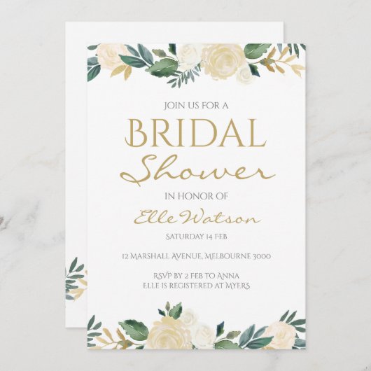Invitation à la douche nuptiale florale d'ivoire, (Devant / Derrière)