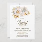 Invitation à la douche nuptiale Florale d'or blanc (Devant)