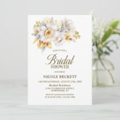 Invitation à la douche nuptiale Florale d'or blanc (Debout devant)