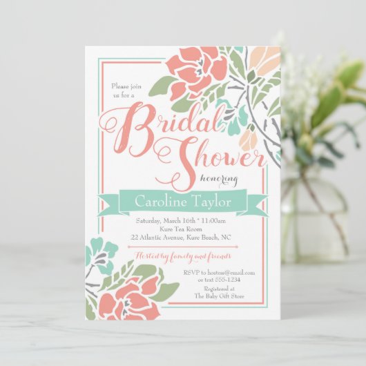 Invitation à la douche nuptiale florale en corail  (Debout devant)