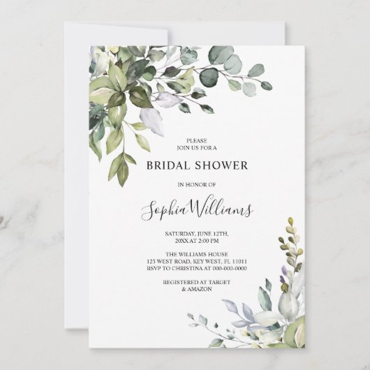 Invitation à la douche nuptiale florale Eucalyptus (Devant)