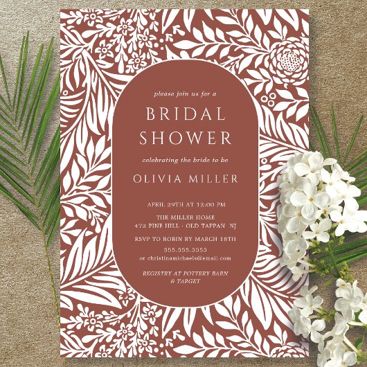 Invitation à la douche nuptiale florale Feuille ro