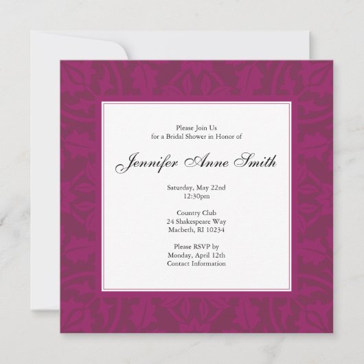 Invitation à la douche nuptiale florale - Magenta (Devant)