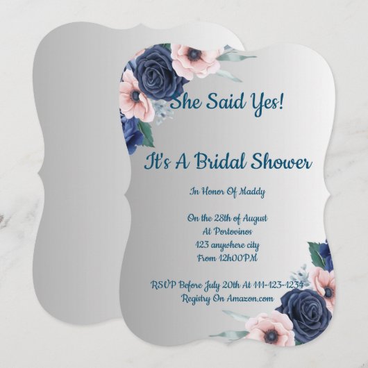 Invitation à la douche nuptiale florale, moderne, (Devant / Derrière)