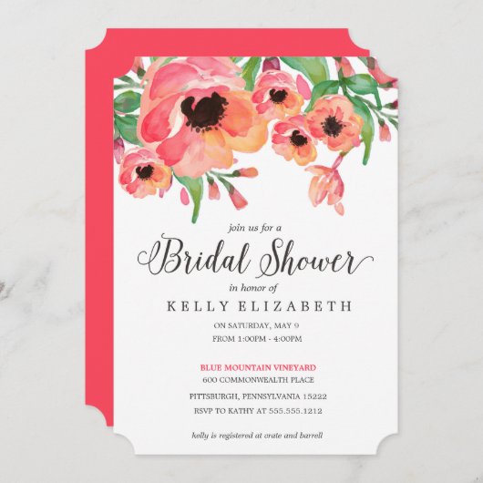Invitation à la douche nuptiale FLORALE MODERNE (Devant / Derrière)