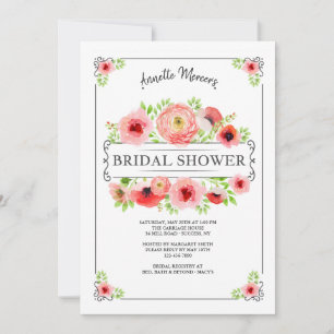 Invitation à la douche nuptiale Florale Rouge