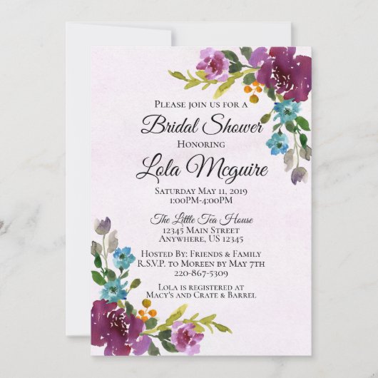 Invitation à la douche nuptiale florale - Tons bij (Devant)