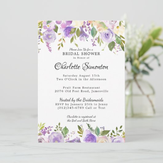 Invitation à la douche nuptiale florale violet et  (Debout devant)