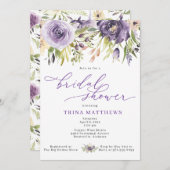 Invitation à la douche nuptiale florale violette (Devant / Derrière)