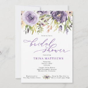 Invitation à la douche nuptiale florale violette