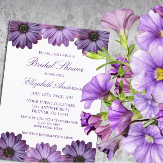 Invitation à la douche nuptiale florale violette