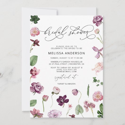 Invitation à la douche nuptiale florale violette (Devant)