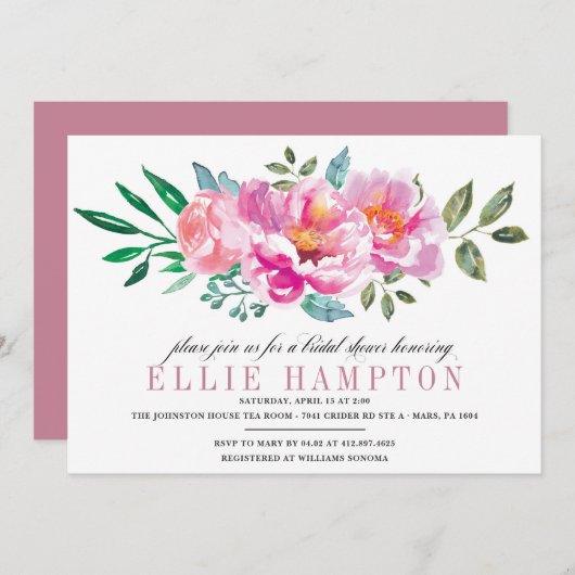 Invitation à la douche nuptiale florale violette m (Devant / Derrière)