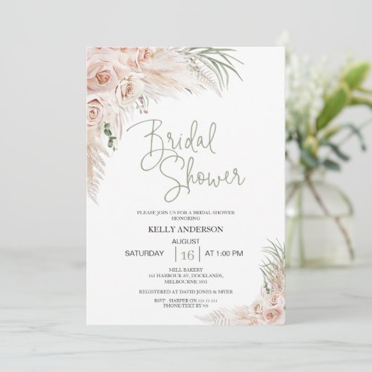 Invitation à la douche nuptiale flush Sage Boho (Debout devant)