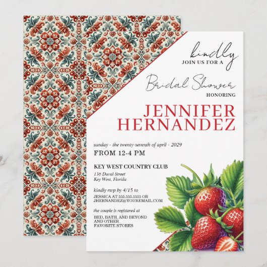 Invitation à la douche nuptiale fraise (Devant / Derrière)