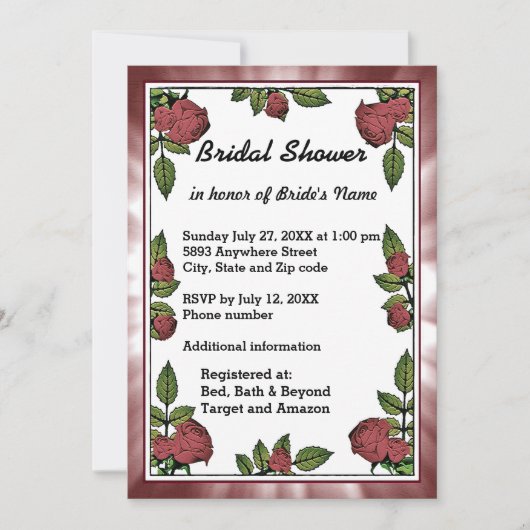 Invitation à la douche nuptiale Frame and Red Rose (Devant)