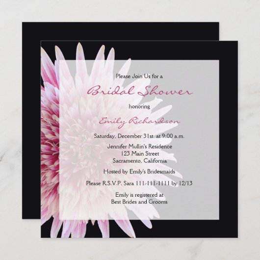 Invitation à la douche nuptiale — Gerbera rose Dai (Devant / Derrière)