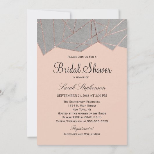 Invitation à la douche nuptiale Gold Geo Rose mode (Devant)