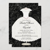 Invitation à la douche nuptiale Gown Black White F (Devant / Derrière)